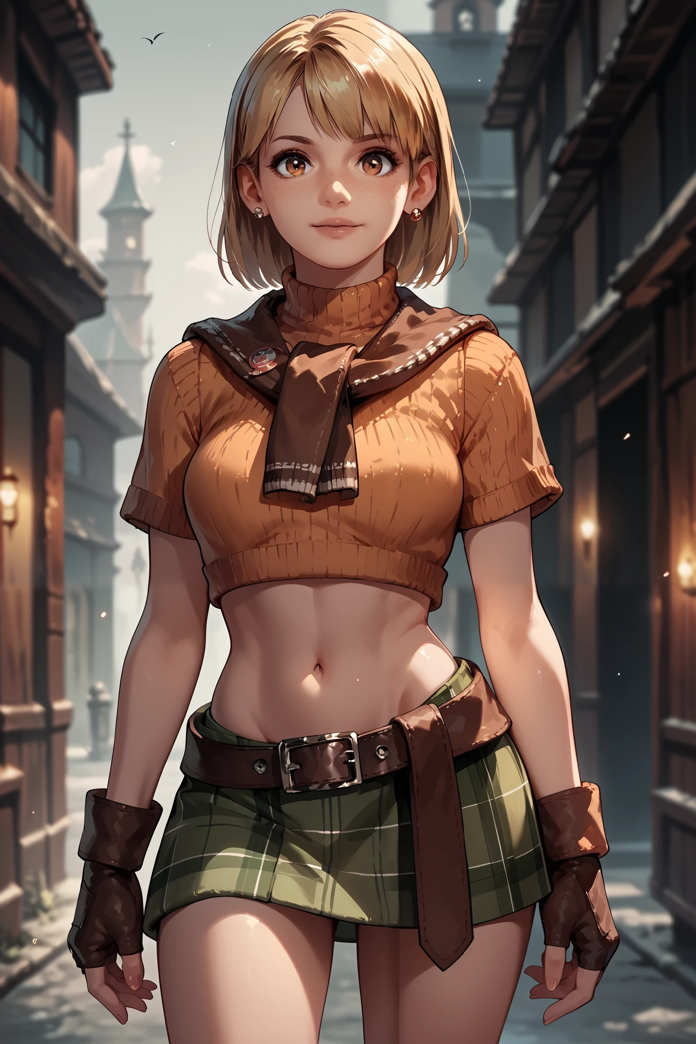 Anime concept art, dark fantasy, Ashley graham, Ashley Graham from resident evil 4, cute, Ashley's skimpy outfit, resident evil 4 concept art