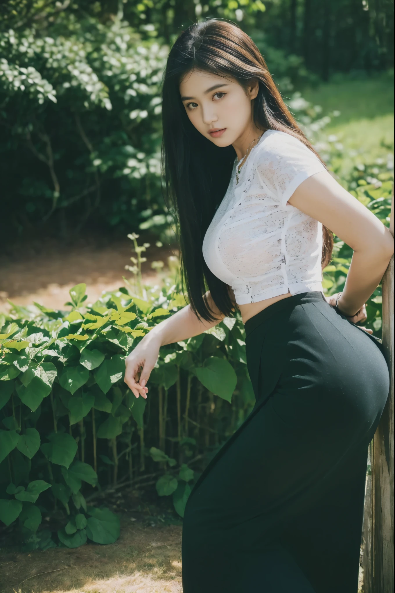 ((Best Quality, 8k, Masterpiece:1.3))), Crisp Focus: 1.2, (Beautiful Woman with Perfect Figure: 1.4) , multiple girls))),((((6girls))))、((6 girls))、The same face、matching  uniform、(acmm ls outfit, dark orange acmm top, wearing acmm long skirt, brown acmm long skirt, printed skirt,)、Long black hair、((((Gigantic Breasts)))Raw photo、same person、Doppelganger、(group portraits), standing,ass focus  ,front view,In the floral plants forest background ,film effect 、best position,best composition, perspective view, ultra wide view,(best quality,4K,8K,highres,masterpiece:1.2),ultra-detailed,(realistic,photorealistic,photo-realistic:1.37),HDR,studio lighting,sharp focus,