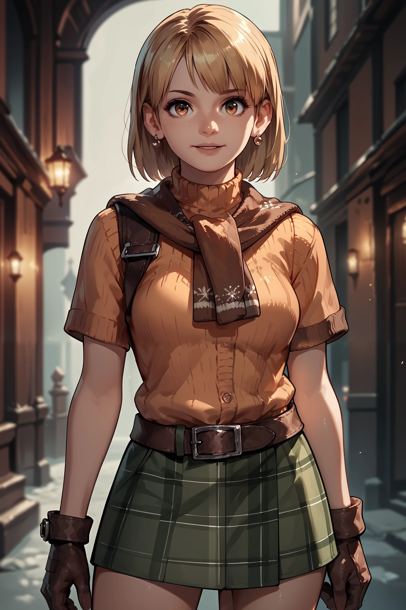 Anime concept art, dark fantasy, Ashley graham, Ashley Graham from resident evil 4, cute, Ashley's sexy outfit, resident evil 4 concept art