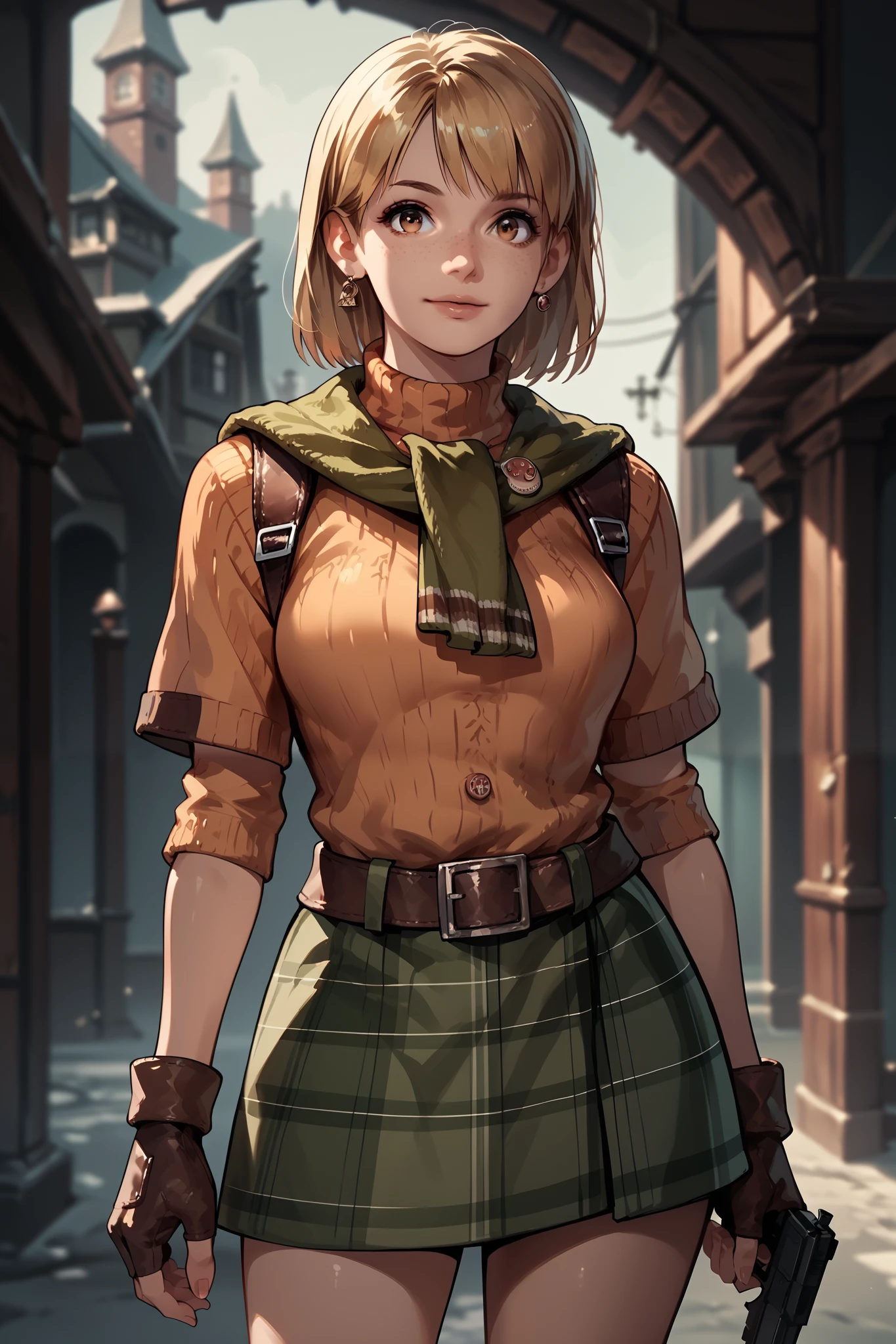 Anime concept art, dark fantasy, Ashley graham, Ashley Graham from resident evil 4, cute, Ashley's sexy outfit, resident evil 4 concept art