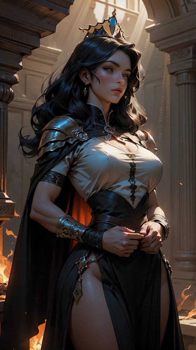 8k,とてもSmall breasts,Long black hair,Close-up of a woman in a black evil god costume holding a one-handed sword, Beautiful fantasy empress, ((Beautiful fantasy empress)), Small breasts , Very detailed, Very detailed , Up to the model | Types of bacteria, Trending on cgstation, Pan Zhenwei Art Station, Gorgeous black cloak,Ultra-high resolution,Ultra-Realistic Skin,Beautiful expression,Fantasy art,Laughter(Like the real thing),非常にSmall breasts ,Straight hair,Golden Eyes,black gemstone earrings,black gemstone necklace,Luxurious black gauntlets,Black lipstick,Black eyeshadow,Evil God Makeup,Dynamic fighting pose,Rich colors, Backlight, Cinema Lighting, Film Grain, to be born, 50mm lens, Nikon D850,Compensate,View your audience,Toned, muscular lower body,Muscular Beauty,compensate,Big smile,Gorgeous black and gold long skirt,