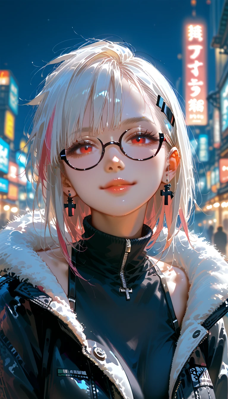 Highest quality,Highest Resolution,sexy,Short Bob,Very beautiful eyes,smile,Big Breasts,whole body,Glasses,Silver Hair,Brown Skin