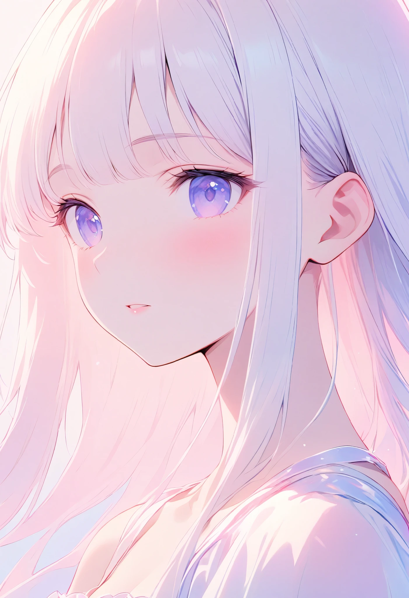 Chest, Straight Hair, upper body, Clear Clothes ,Underwear、 Simple Style Princess Dress,Female beauty, Light Red and Light Black ,close up, soft gradation