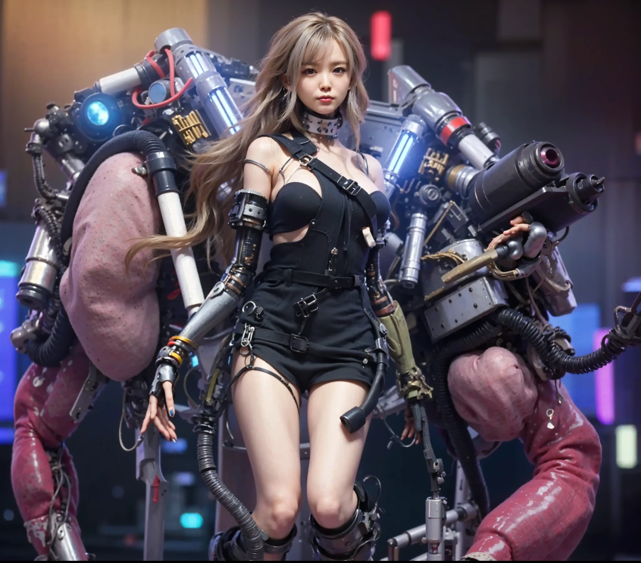 (Completely live action:1.37), (Amazingly realistic textures:1.37), (masterpiece, best quality:1.2), (8k uhd, 16k, 32k, ultra high res), amazingly realistic skin, amazingly realistic photo, superrealism, (photorealistic:1.37), (RAW photo), ultimately realistic, (ultimately realistic all details), (ultimately realistic all textures), super realistic lighting, super realistic shadow, (japanese girl:1.5), (realistic idol face), smiling, happy, super realistic face, ultimately realistic skin, ultimately realistic eyes, (mascara:1.35)ultimately realistic background, ultimately realistic detail up, (kkw-ph1:1.25), (Canon EOS R6, 85mm, 1/200s, f/5.6, ISO 1600), (tattoo), (mechanical armor:1.37), (blue eyes:1.2), (silver hair:1.3), 
