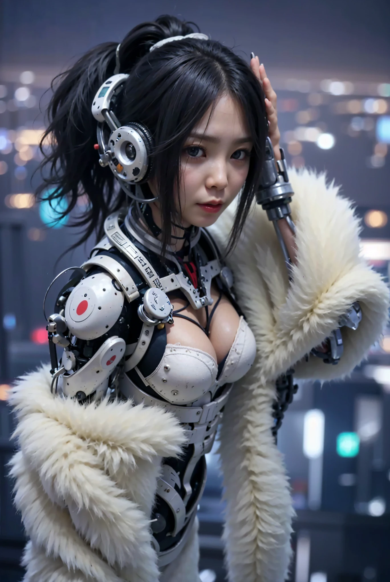 (Completely live action:1.37), (Amazingly realistic textures:1.37), (masterpiece, best quality:1.2), (8k uhd, 16k, 32k, ultra high res), amazingly realistic skin, amazingly realistic photo, superrealism, (photorealistic:1.37), (RAW photo), ultimately realistic, (ultimately realistic all details), (ultimately realistic all textures), super realistic lighting, super realistic shadow, (japanese girl:1.5), (realistic idol face), smiling, happy, super realistic face, ultimately realistic skin, ultimately realistic eyes, (mascara:1.35)ultimately realistic background, ultimately realistic detail up, (kkw-ph1:1.25), (Canon EOS R6, 85mm, 1/200s, f/5.6, ISO 1600), (tattoo), (mechanical armor:1.37), (blue eyes:1.2), (silver hair:1.3), 
