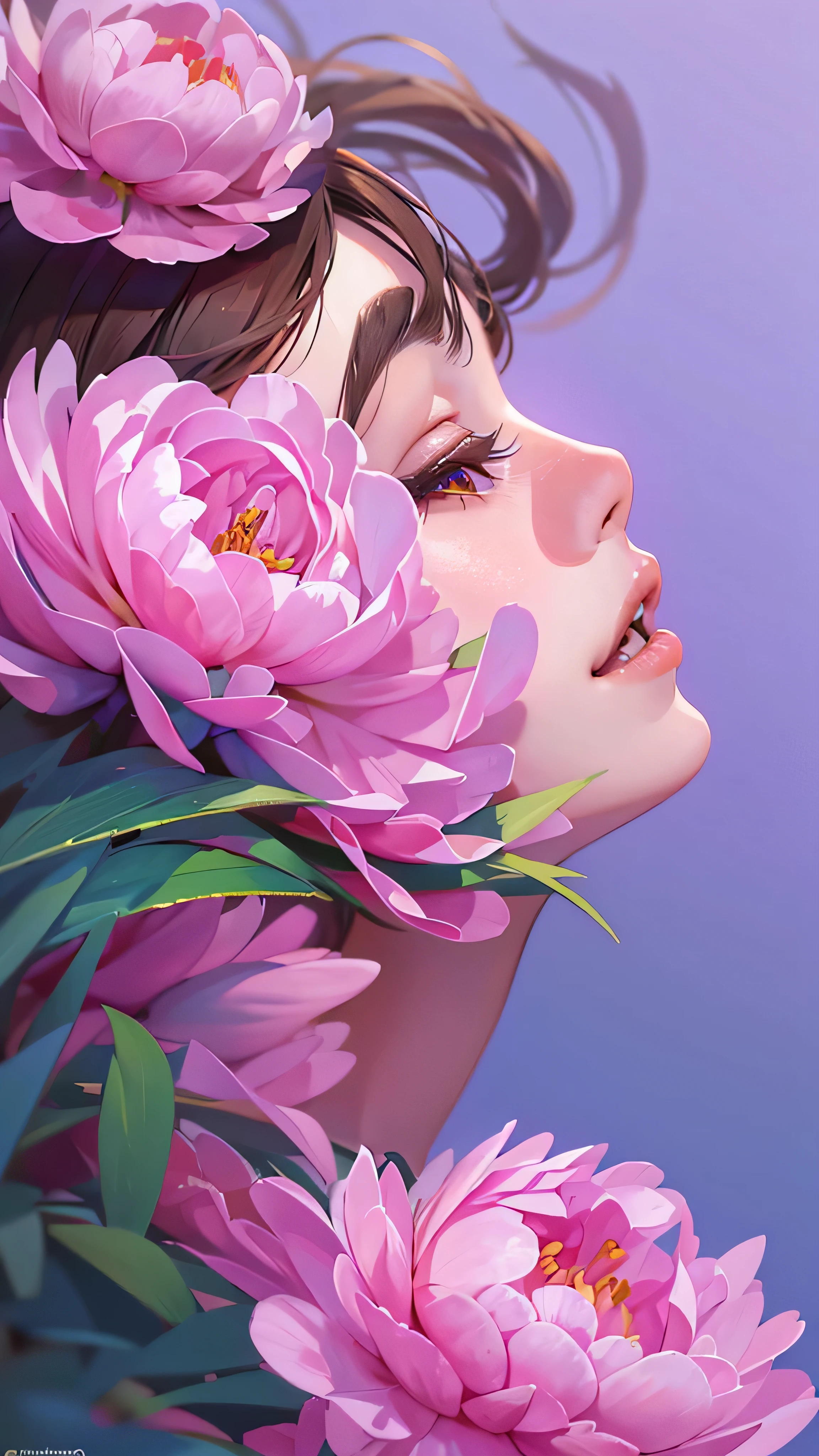 Anime girl with flowers in her hair and eyes - SeaArt AI