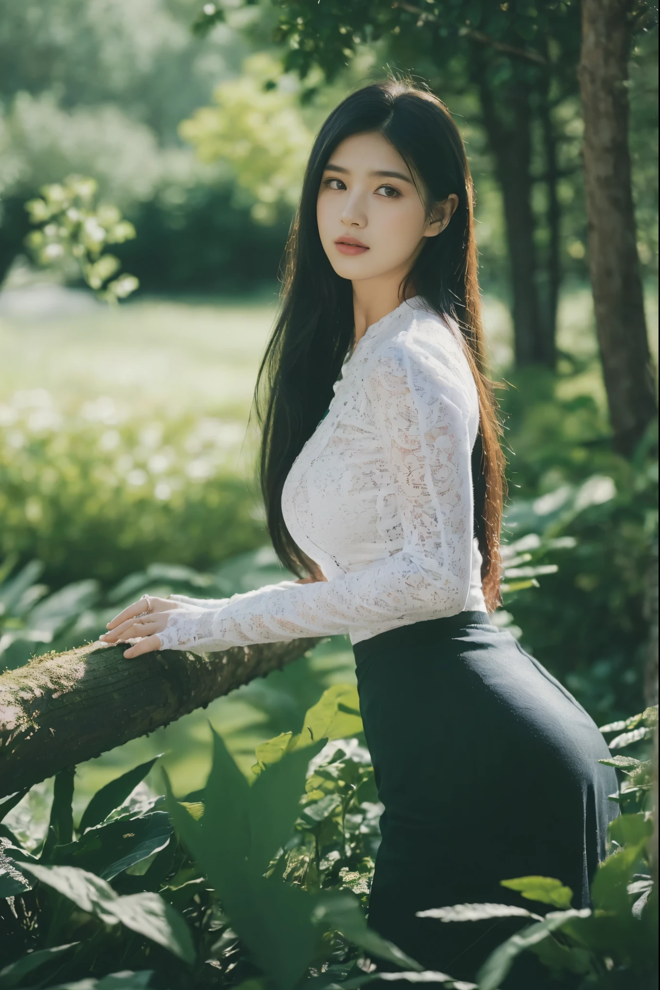 ((Best Quality, 8k, Masterpiece:1.3))), Crisp Focus: 1.2, (Beautiful Woman with Perfect Figure: 1.4) , multiple girls))),((((6girls))))、((6 girls))、The same face、matching  uniform、(acmm ls outfit, lace acmm top, wearing acmm long skirt, blue color acmm long skirt, printed skirt,)、Long black hair、((((Gigantic Breasts)))Raw photo、same person、Doppelganger、(group portraits), standing,ass focus  ,front view,In the floral plants forest background ,film effect 、best position,best composition, perspective view, ultra wide view,(best quality,4K,8K,highres,masterpiece:1.2),ultra-detailed,(realistic,photorealistic,photo-realistic:1.37),HDR,studio lighting,sharp focus,