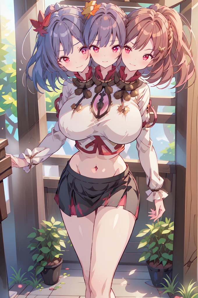 masterpiece, Highest quality, Official Art, Very detailed, Perfect hands, Perfect Eyes,(((two girls))), topless、Upper body naked、Big Boobs、Big Breasts、((White pleated mini skirt))、((white color mini skirt))、high leg panties、belly button、Thin legs、Provocative look、((loose socks))、Calf、On the bed, (((Show the side)))、Sexy Appearance，White skin, blue eyes，Gray Hair、ponytail、On the bed脚を開く、Full Body Shot，High resolution，Highest quality，blush， NSFW、((orgasm))、((Close your eyes))、Gasp、Panting、Cum、feel、Red cheeks、Felt expression、Trance Expression、Provocative look、Open your mouth、Semen from mouth、Drooling from the mouth、Panting expression、エッチなMake a sound、感じているMake a sound、Make a sound,Raise your arms to show your sides