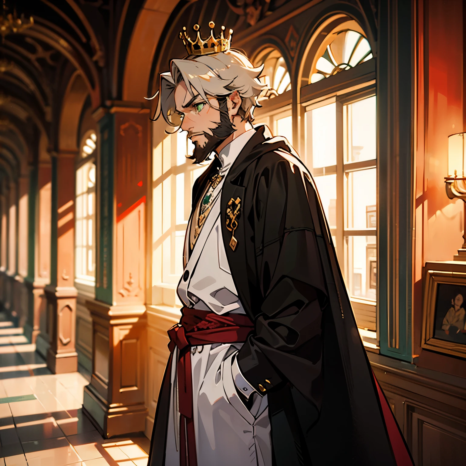 ((8K resolution))、((highest quality))、((masterpiece))、((Very detailed))((((dramatic))), (Anatomically correct)、((theme、whole body:1.1)), Arabian night, red hair, golden eyes, thin beard, smoking, young man, headphones around his neck, Arabian clothes, DJ