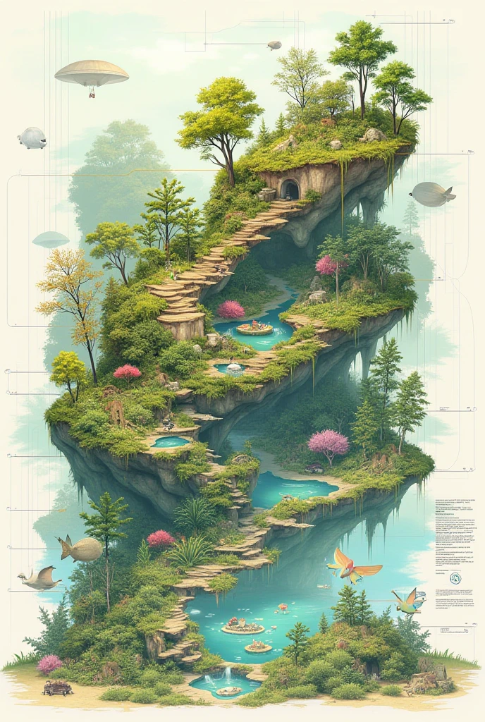 Image of a biodiversity design proposal, with , concepts in serial plans and color applicability