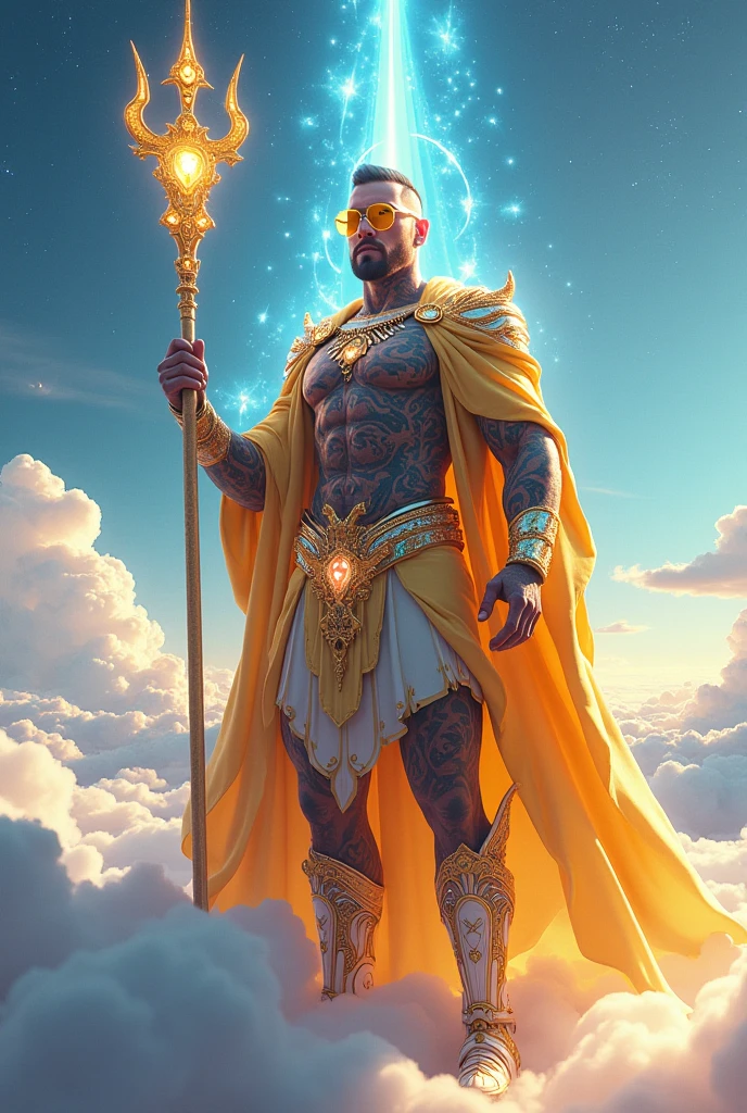 He’s wearing an orange jumpsuit purple boots blue fingerless gloves the formidable leader of the Heavenly Eleven, stands tall at 6'2" with a commanding 225-pound presence. His physique, boasting a 49-inch chest and a 42-inch waist, mirrors a perfect fusion of celestial strength and regal authority, epitomizing a harmonious blend of power and grace.
Armed with 24-inch biceps, not only possesses the physical prowess for battles but also demonstrates strategic acumen crucial for leading his celestial forces. His celestial imprint is left behind by size 13 US shoes as he guides the Heavenly Eleven through the cosmic expanses.
visionary leadership is mirrored in his sharp and discerning green eyes, while his cascading ice blonde hair serves as a celestial halo, marking him as a king chosen by cosmic forces. Beyond earthly confines, stands as a cosmic monarch, transcending boundaries with a presence that commands respect across both celestial and earthly realms. Orange jumpsuit purple boots Blue gloves that are fingerless