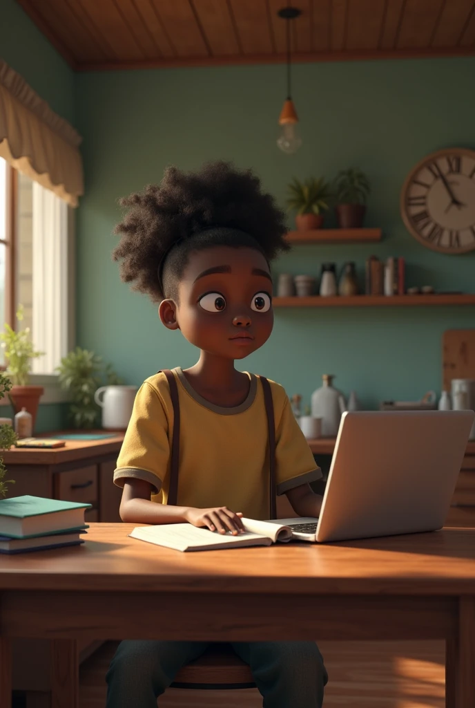 Black skinned boy, dreadlocks, holding envelopes at work, praying