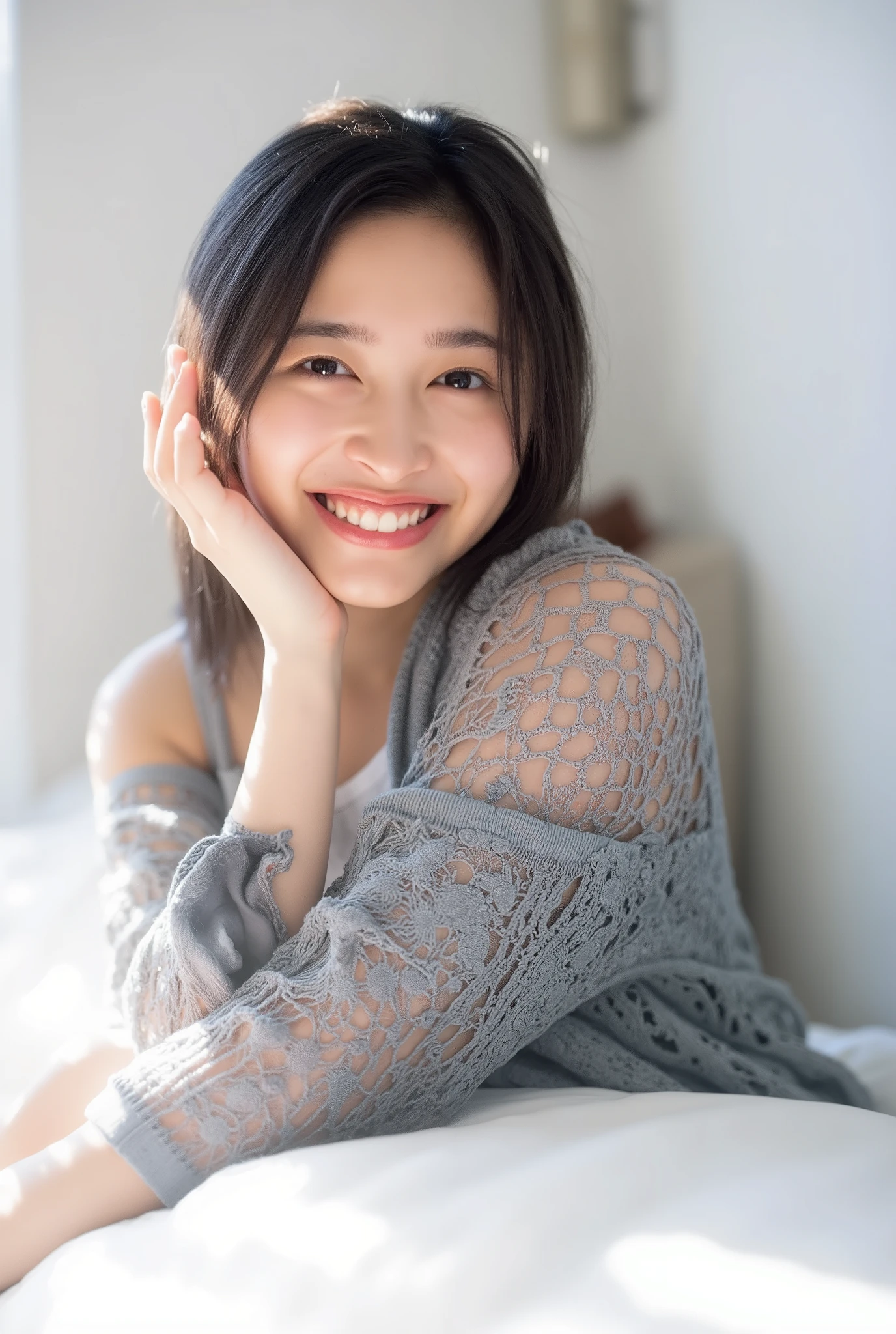( Masterpiece, High Quality , high resolution, 現実的なphotograph, photograph), Beautiful Girl , 23 to 28 years old , 顔photograph , The bright-eyed , long wavy hair on the shoulders , beautiful breasts , beautifully detailed face , cute smile , Beautiful ass , Miranda Angelica , Beautiful Legs , great detail of body and face in a sensual and erotic pose. excellent depiction of details of the background and environment . Beautiful Girl de muy grandes pechos, red lips, Long, loose hair, sensual.