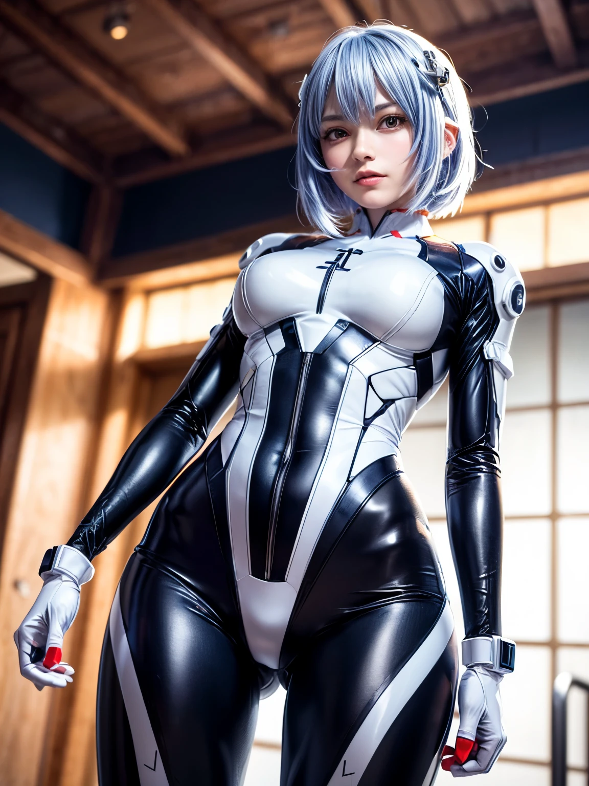 ((masterpiece)),(Best Quality),official art,Extremely detailed CG,unity wallpaper 8k,ultra detailed,beautiful detailed eyes,extremely detailed face,1 girl,Alone,eva pilot suit,looking at the viewer,smile afectada,smile,2b nier automata,,short hair,by white,side locks,hits,He drowned,blue eyes,diaphragm,medium breasts, eva pilot suit blanco, Whole body,2B pilot gospel