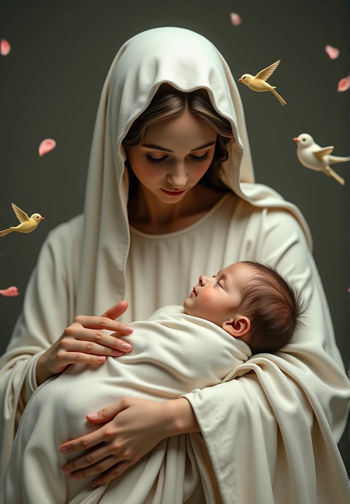 (((Saint Virgin Mary. 19 years old))) ((( Con una cara seria y piadosa. Con una mirada dulce y tierna))) (obra maestra, calidad superior, mejor calidad, arte oficial, beautiful and aesthetic: 1.2), (1girl), extremadamente detallado, (Arte fractal: 1.3), colorido, highest detailed, Cara perfecta, parte superior del cuerpo, HDR, (orando: 1.3), (golden lines of white coat: 1.2), galaxia, (rayas de luz), eye-catching visuals, (dynamic stripes, senderos luminosos: 1.2), colores vibrantes,