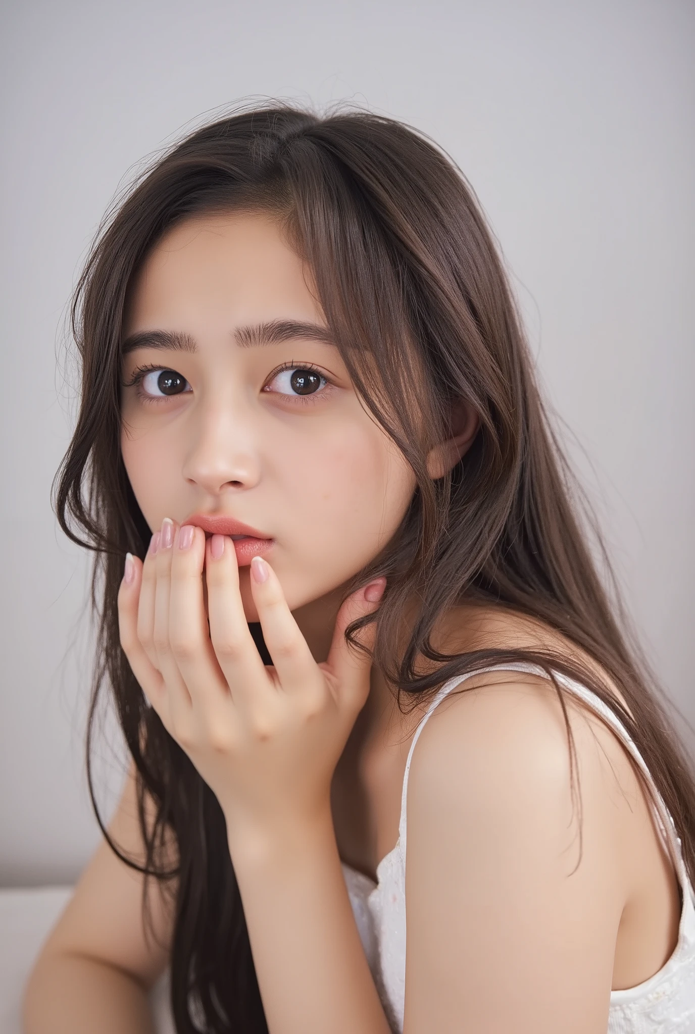 best quality 、8k,masterpiece、、Ultra high resolution、( photorealistic:1.4)、Original photo、 1 girl、 applause broke out , long hair, ( Clean brown eyes )、 sparkling eyes , (fine grain)、 very detailed face, very detailed eyes , cowboy shot ,Seaside Park,To you,A Clear Midsummer Day , lens flare、 Midsummer Night、Seaside,( Beautiful Sunset :1.5),((Floral bikini top、 sexy distressed denim shorts))、nsfw