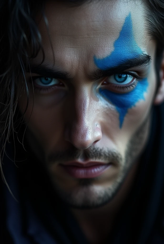 Poseidon, shoulder length brown hair, beard, ocean blue eyes, chiton, muscular. Realistic hyper-detailed portraits, masculine, western style portraits, digital art techniques, wearing a superhero mask