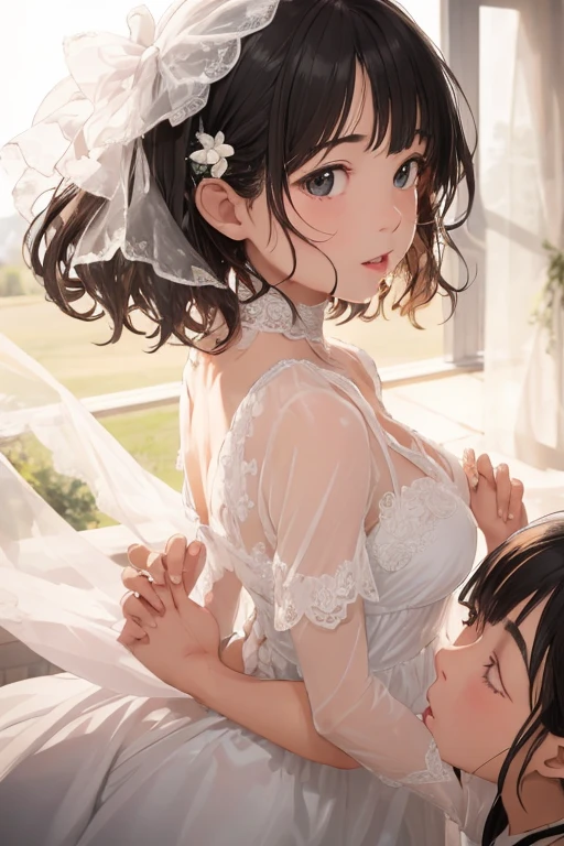 (Flying debris: 1.3), (Maximum resolution: 1.2), (Ultra HD TV: 1.2), Cinema Lights, One Woman、24-years-old、whole body、8k resolution, Beautiful Eyes and skin, Detailed faceの特徴, , (Clear focus on the chest: 1.2), (The focus is on the face:1.2),Perfect Style, Cute Face, Accurate, Anatomically correct, Highly Detailed face and skin texture, Beautiful Eyes, double eyelid, Thin eyebrows, Glitter Eyeliner: One natural cheek, Glowing Skin, Fair skin, Glowing Skin: 1.2, (Glossy Lips: 1.4),、 (Embarrassed look: 1.2),20-year-old female, (Detailed face:1.2), (Highest quality:1.2), Retrospective photos of the rear roam、Angle from below, Low Angle, From behind, Cinema Lighting, Perfect Style, Beautiful Face, (Skirt Lift:1.4), blush、humiliation、impatience、Glare、tears、Embarrassing、Surprised expression、humiliationの表情、 (Wedding dress:1.1),Sweat、short hair、Retrospective photos of the rear roam、Low Angleから、Soaking wet、,、Exposed pantieonster、Lots of red tentacles、Tentacles wrapped around my hand、tentacles wrapped around legs、Violated by tentacles、Hanging、Tentacles entering the crotch、Ecstasy