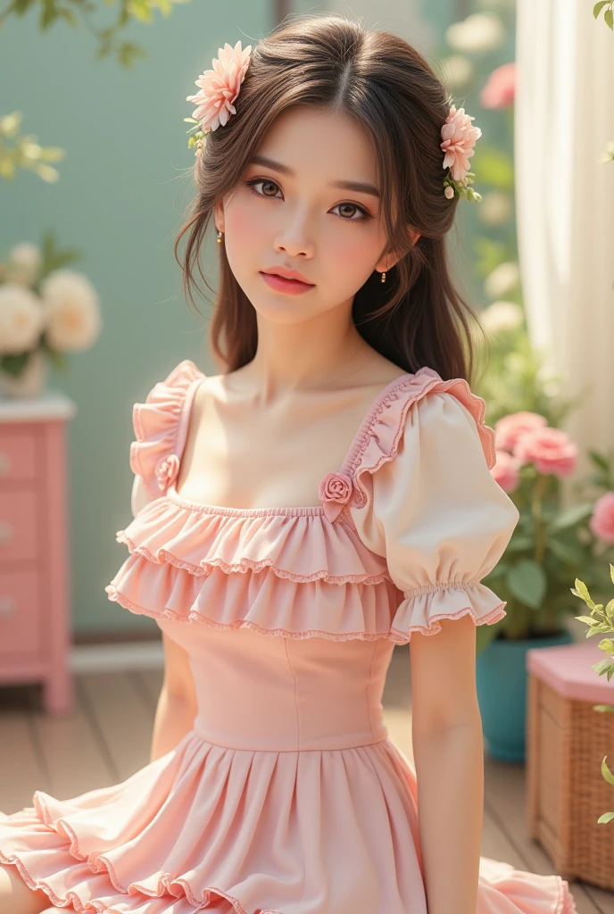 View your viewers,high school girl,Leaning forward,(Random cute clothes),(Random Animation Pose),(Thin type),(Random hairstyle),(Best image quality, (8K), Ultra-realistic, 最high quality, high quality, High resolution, high qualityの質感, Attention to detail, Beautiful details, Fine details, Highly detailed CG, Detailed Texture, Realistic facial expressions, masterpiece, in front)、Summer Dresses、Twin tails