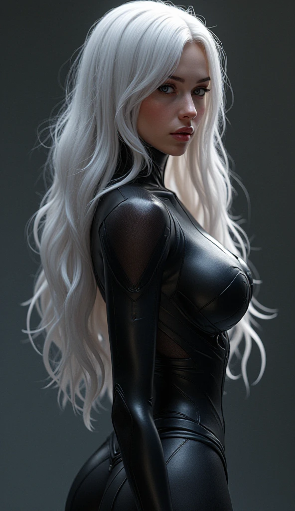 (((ultra realistic))) Photo, masterpiece, top quality, pale skin, (Ultra detailed face and eyes:1.2), 1 girl, full white hair, gloomy atmosphere, Dark background, (Eye makeup, mascara) , ((full white wavy hair)) , ((Stylish hairstyle)) , {Gigantic|Big|Huge|Mega} breasts, silly huge breasts, [[Slim waist, slender body]] . ((Posing)) , (body curves), In Lifchik, photoshoot, studio (Contour lighting), (The play of light and shadows), depth of field, bokeh, (special attention to skin detail: 1.2), Detailed transparent texture, skin pores, ((Dark and gloomy atmosphere frame. color scheme - black, Gray, Ashen, Tons)), (Film grain, VHS effect), (shine) , ((rays)) , ((portrait, close to the camera)) , ultra detailed, beautiful teeth smile, smiling, open mouth