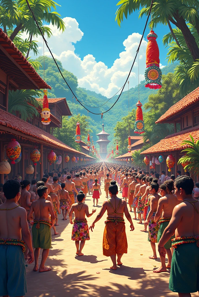 Illustration of indonñ tradisional art performance parade at the street of bali