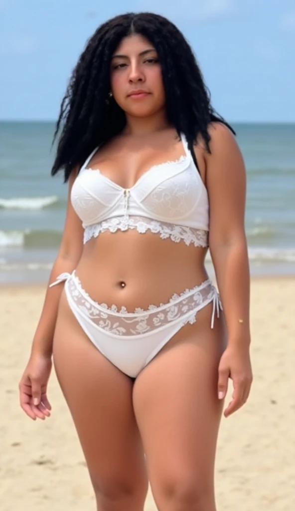 araffe woman in a white sheer chiffon bikini posing on a wooden deck, grande saque, grupo, back view, coisas grossas, 🐎🍑, lorena avarez, beautiful thick female, back photo, curvy accentuated booty, provocar, Bela Vista, Latina, photo from behind, fora, coxas grossas, Pelo lado