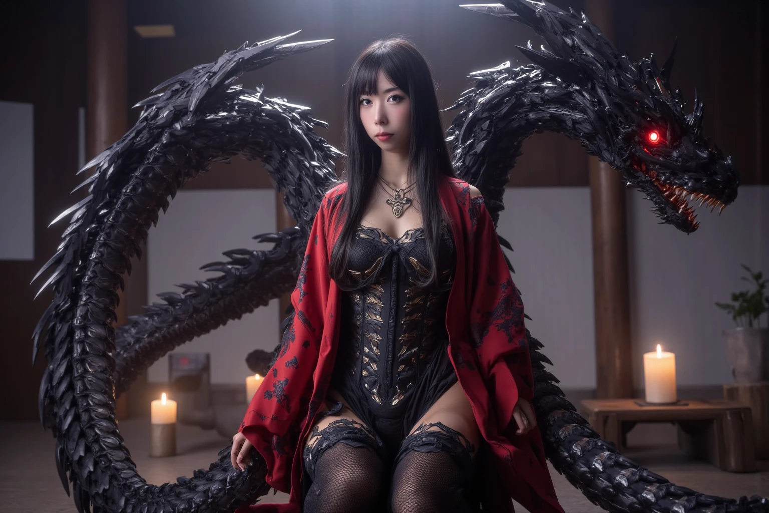 (best quality:1.2),(ultra detailed,highres,HDR,8k,3D,realistic,photorealistic,super fine,effects,official art,detailed background), (very happy smile,young,Japanese,detailed beautiful face), (Happy days),(round face,small face beauty), (dynamic pose:1.3), (head to thighs:1.3), (Dark Black World), (Dragon Black Metal Body: 1.9), (Matte Blue Black), (Cleavage), (Dragon Gold Weapon), (Micro Bikini Armor: 1.4), (Luxury Gold Weapon), (Dragon Fight with ), (fascinating look), ((dragon's intricate and ornate sword)), (devil's wings), (detailed and luxurious crown), ((blond hair)), (castle background), ( (Ganguru forest background)), (Beautiful white beauty), (Dynamic horns), (((Detailed and gorgeous dragon helmet))), ((Small head)), Smile, Castle background , (cleavage), a soldier in iron armor in the background, a mysterious look, light effects, fierce battles, wind effects, magic circle, legendary magic staff, dragon tail, explosion(colorful flowers:1.3), (zentangle;1.5), (mandala:1.5), (entanglement:1.5),(Penrose tiling background:1.5)