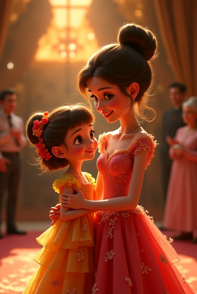 mom waiting for her daughter full body formal dress animated