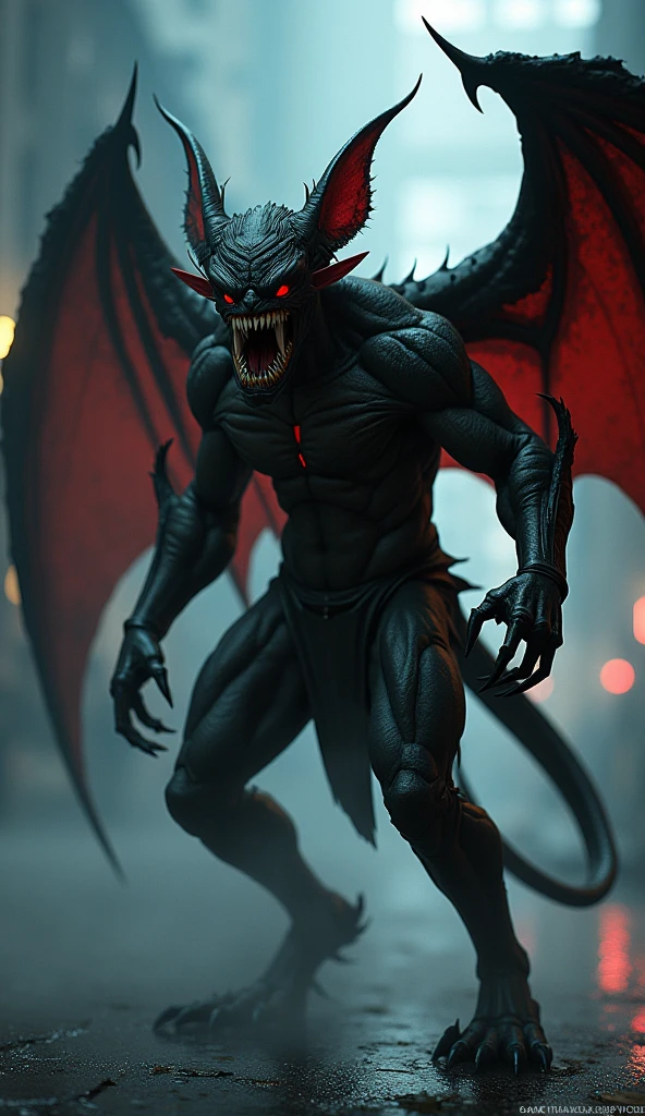 (megan fox), ((((((1 muscular demon girl)))))), (((huge upper body))), long hair, ((((huge demon wings))), (((pale skin))), (((sharp teeth, Huge horns, large nails))), navel, ((((full body front view)))), (((perfect hands, perfect fingers))), (((black empty background)))