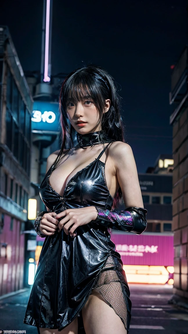 "Depict Yasuo from League of Legends by Riot Games, reimagined as a female, in her Project skin, adorned in her high-tech, cyberpunk armor with neon accents and a holographic sword, no having clothes,having massive k-cups:1.55. She's in a futuristic cityscape with towering skyscrapers and digital displays, in an attractive pose with her sword ready for combat."


