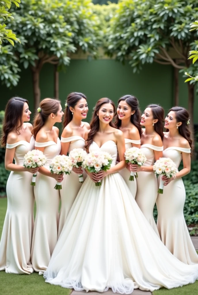 Isabela Merced in a mini wedding dress, a flower in the hair, kissing the bridesmaids:1.3, smiling, (big breasts:1.5), Real Life, full bodyshot, Ultra Realistic, Photorealism, Photography, 8K UHD, Photo, HDR, Complex and Elegant, Highly Detailed, Sharp Focus, Stunning, Beautiful, Best Quality 1:1, Ultra Detail: 1.2, Best Shadows, 8k: 1.1), (beautiful detailed face), high contrast, (perfect lighting: 1.2), (cinematic light)), colorful, hyper-detail, dramatic light, intricate detail, photograph by arny freytag