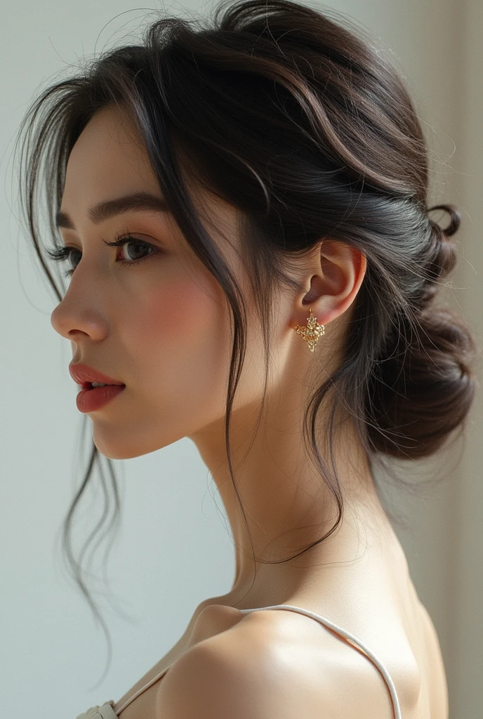 portrait photo of a woman (blue-eyed woman), side view shot.
