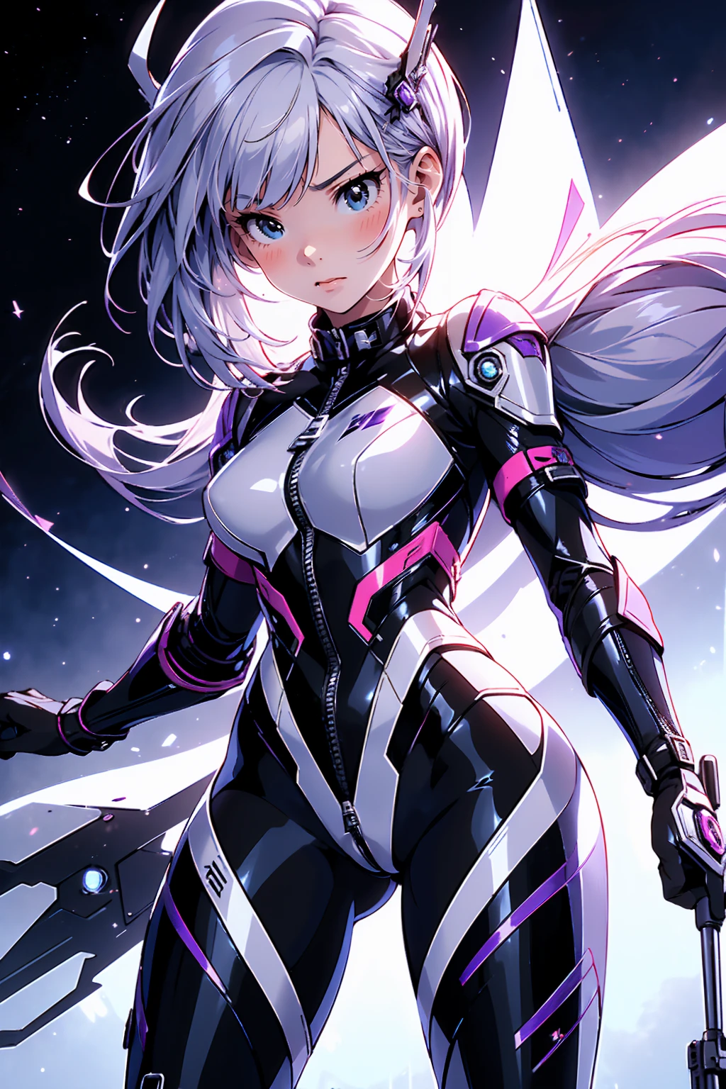 Complex 3D RendeRing ,Beautiful poRcelain contouRed mechanical female,Two girls back-to-back looking at the viewer,yinji , purple hair,purple eyes,very long hair,grey hair,double braid,gradient hair, cyboRg, integRated ciRcuit paRts, Rim light, VibRant details, LuxuRy CybeRpunk, Lace, hypeRPractical, Anatomy, cable wiRes, micRochip, elegant, beautiful StaRRy Sky backgRound, octane RendeRing, H. R. FixtuRe style, 8K, best quality, masteRpiece, illustRation, extRemely delicate and beautiful, VeRy detailed ,CG ,Unite ,wallpapeR, Astonishing, Fine details, SilveR ead