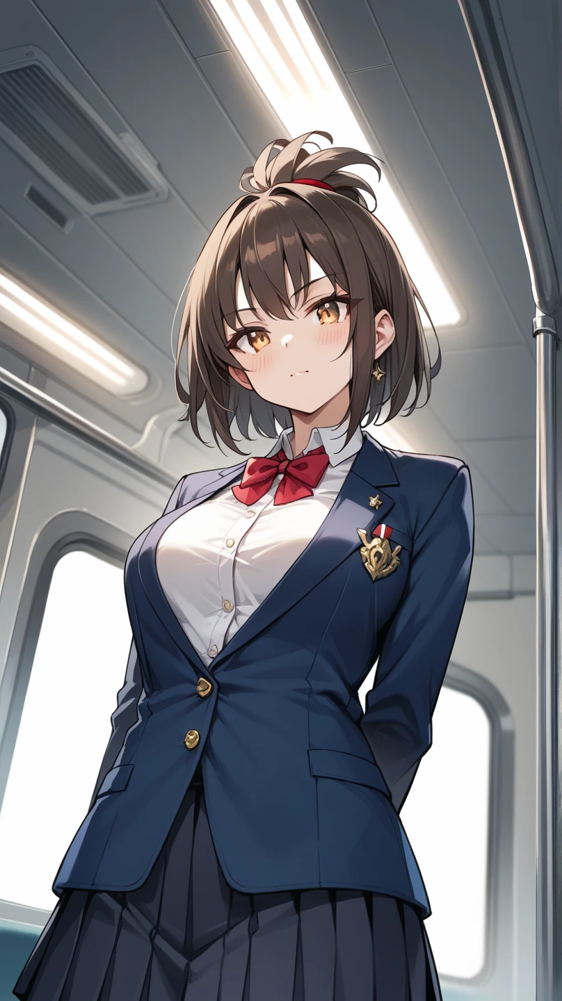 (Highest quality, 8K, 32k, masterpiece, Ultra-high resolution: 1.2), 1 Girl, Beautiful Japanese Woman, thinウエスト, (Gray suit), Open jacket, 魅力的なoffice Lady, suit, (Gray Tight Skirt), office, office, machine, Beautiful Face, Brown Hair, Bob Hair, Saggy eyes, Slender figure,Cleavage, thin, whole body, Detailed expression down to the fingertips,Sexy thighs, One Woman, alone, A charming smile,White panties,Peeking inside the skirt from below,Angle from below,Low - Angle