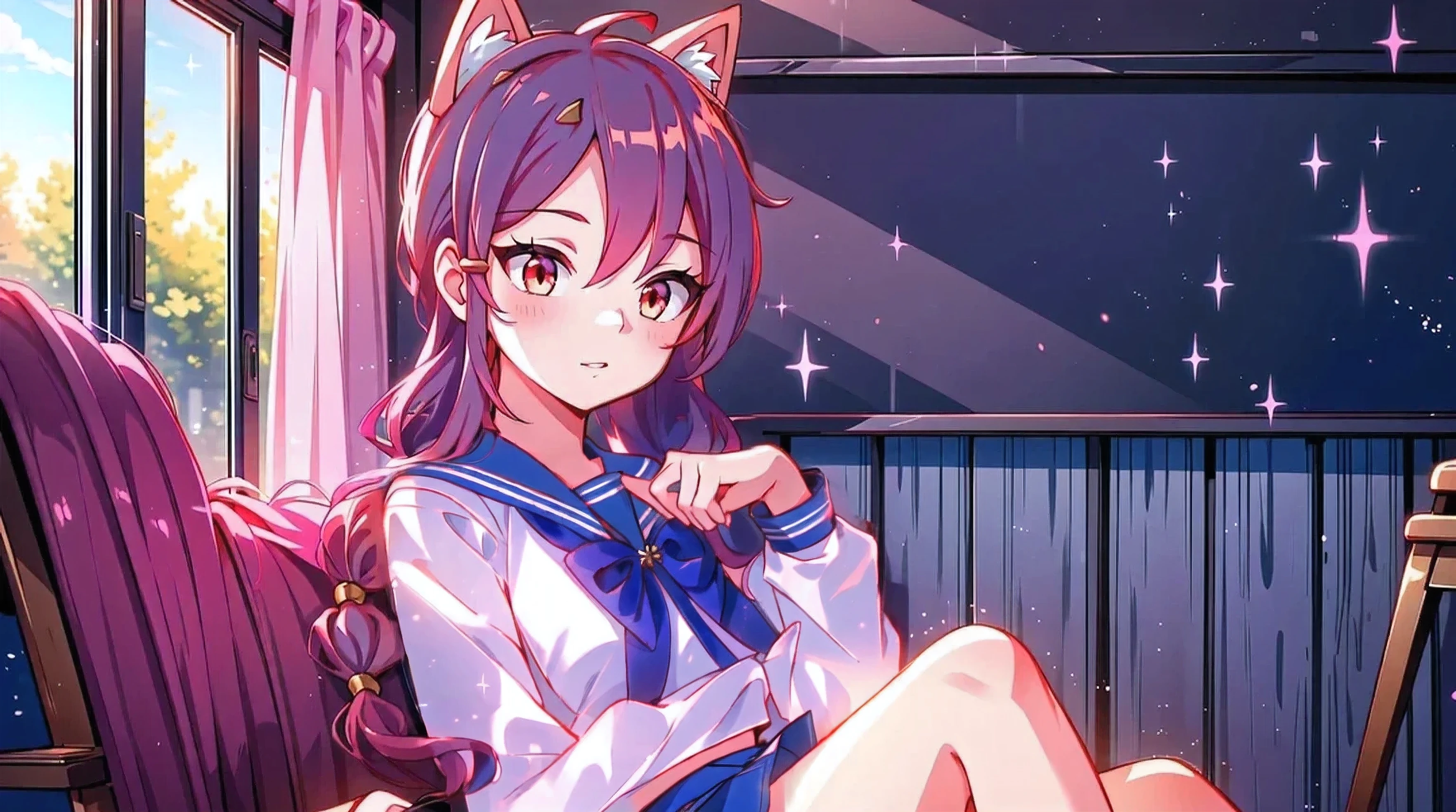 with sailor uniform and blue mini skirt Super detailed, high quality, 4k