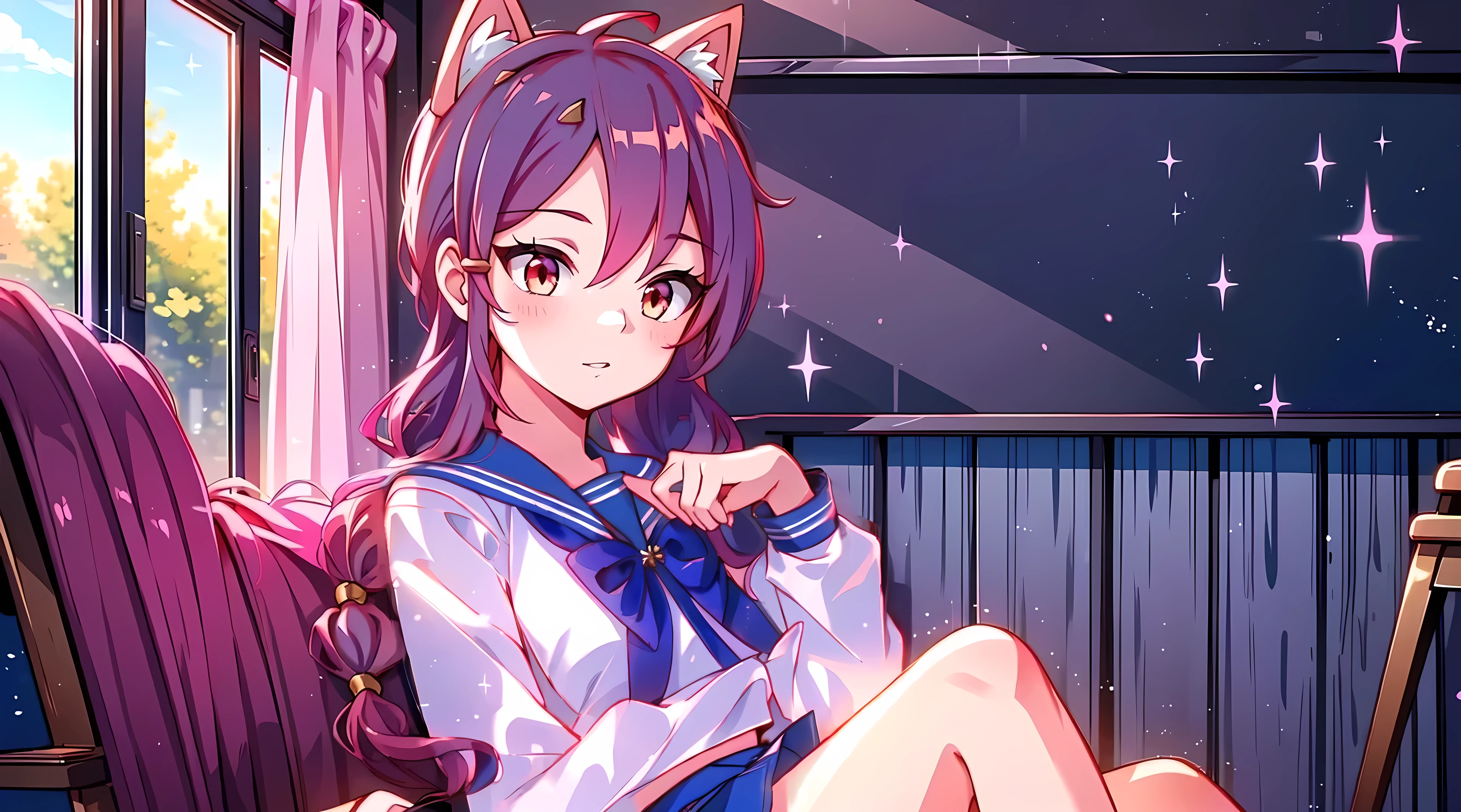 with sailor uniform and blue mini skirt Super detailed, high quality, 4k