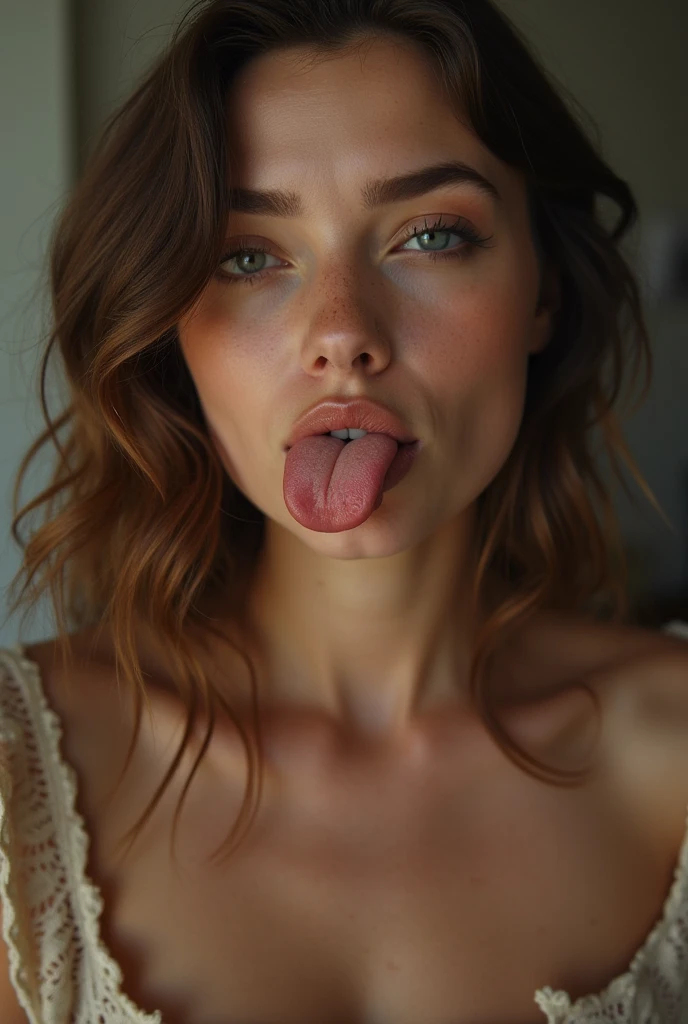 Young girl, mouth open, waiting for a ???????????, big breasts, lingerie, ???, ????, nsfw, pic, tongue out, licking ?????, milk on face