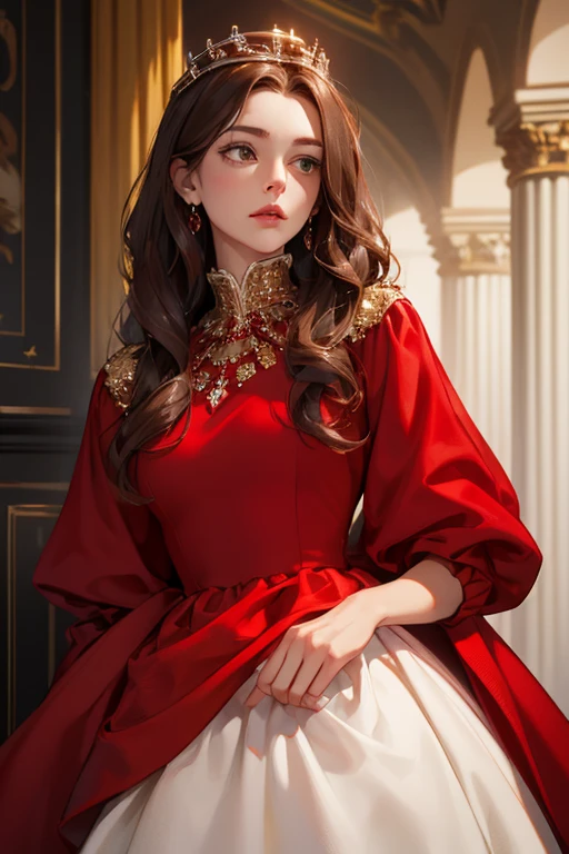 a beautiful young girl with a sad face wearing a red dress holding white flowers at a funeral, extremely detailed eyes and face, longeyelashes, detailed clothing folds, intricate floral details, dramatic lighting, muted color palette, melancholy atmosphere, photorealistic, 4k, high quality, cinematic composition
