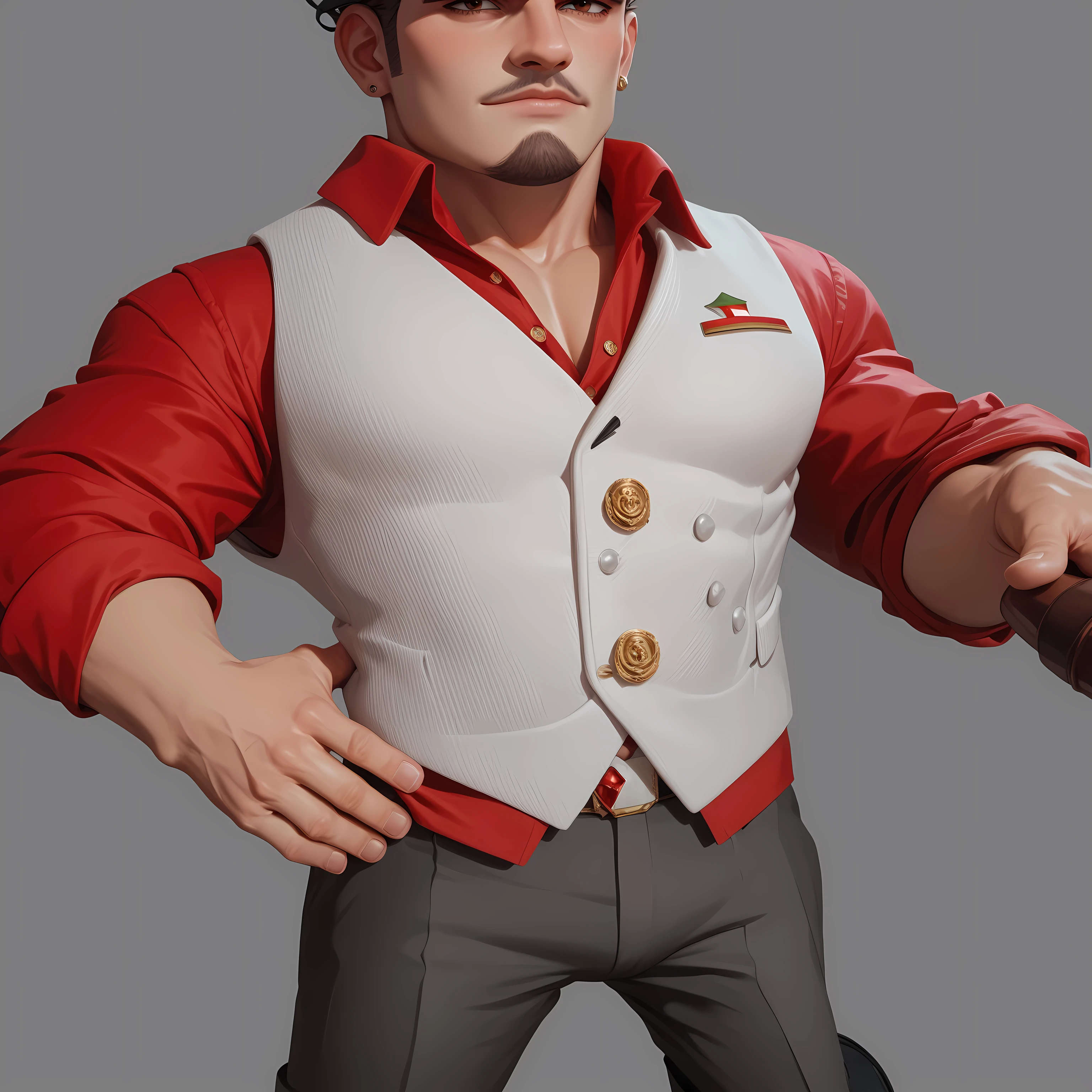man,Italian Mafia,Mafia Boss, Red Shirt ,white suit vest,Brown eyebrows,UE5 Rendering,Lumen lighting rendering