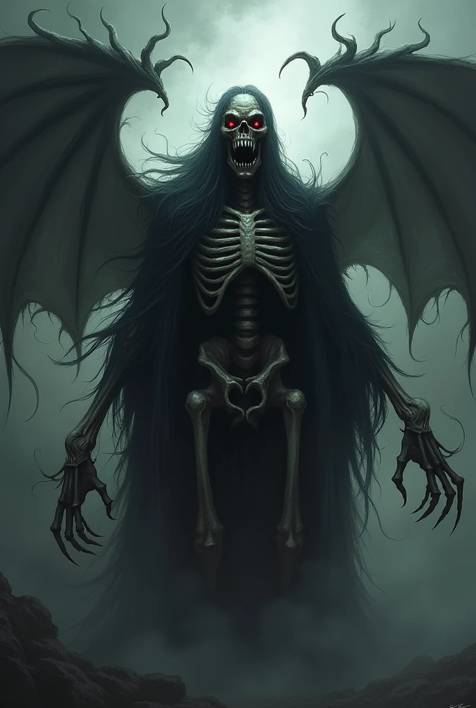Hello, good afternoon, I would like to generate an image in analog horror drawing style in which a bat-type beast is shown. Its face is a mask made of white glass but it is completely blind but with a single bright red eye and blinking. The beast is completely black and terrifying.