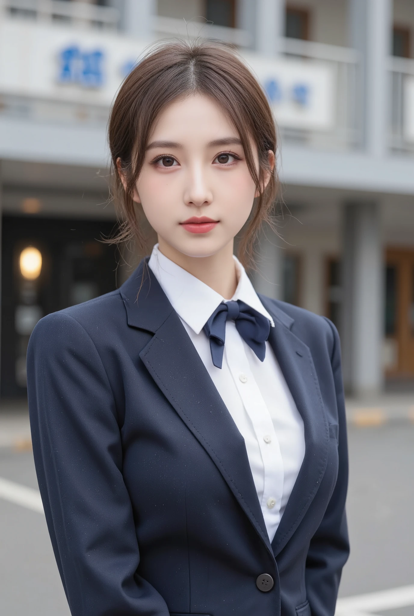 Photogenic、 Masterpiece、 HD、 Japanese high school girl 、、Neat and cute、 since age 27、uniform、 Bust Shots、School building