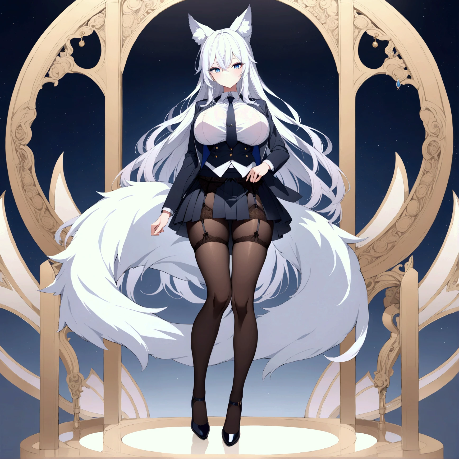 score_9, score_8_up, score_7_up, source_anime,
a very cute beautiful albino girl in a beautiful detailed black evening robe, v neck gown, cleavage, gorgeous looking girl, ((small breats)), long white hair, straight hair, bangs, ((red eyes)), glasses, beautiful detailed face and eyes, makeup, black eyeshadow, (small white fox ears), small white fox tail, beautiful detailed filigree black necklace, (extreme pale skin), (extreme white skin), (full body view), (black highheels boots, translucent stockings),