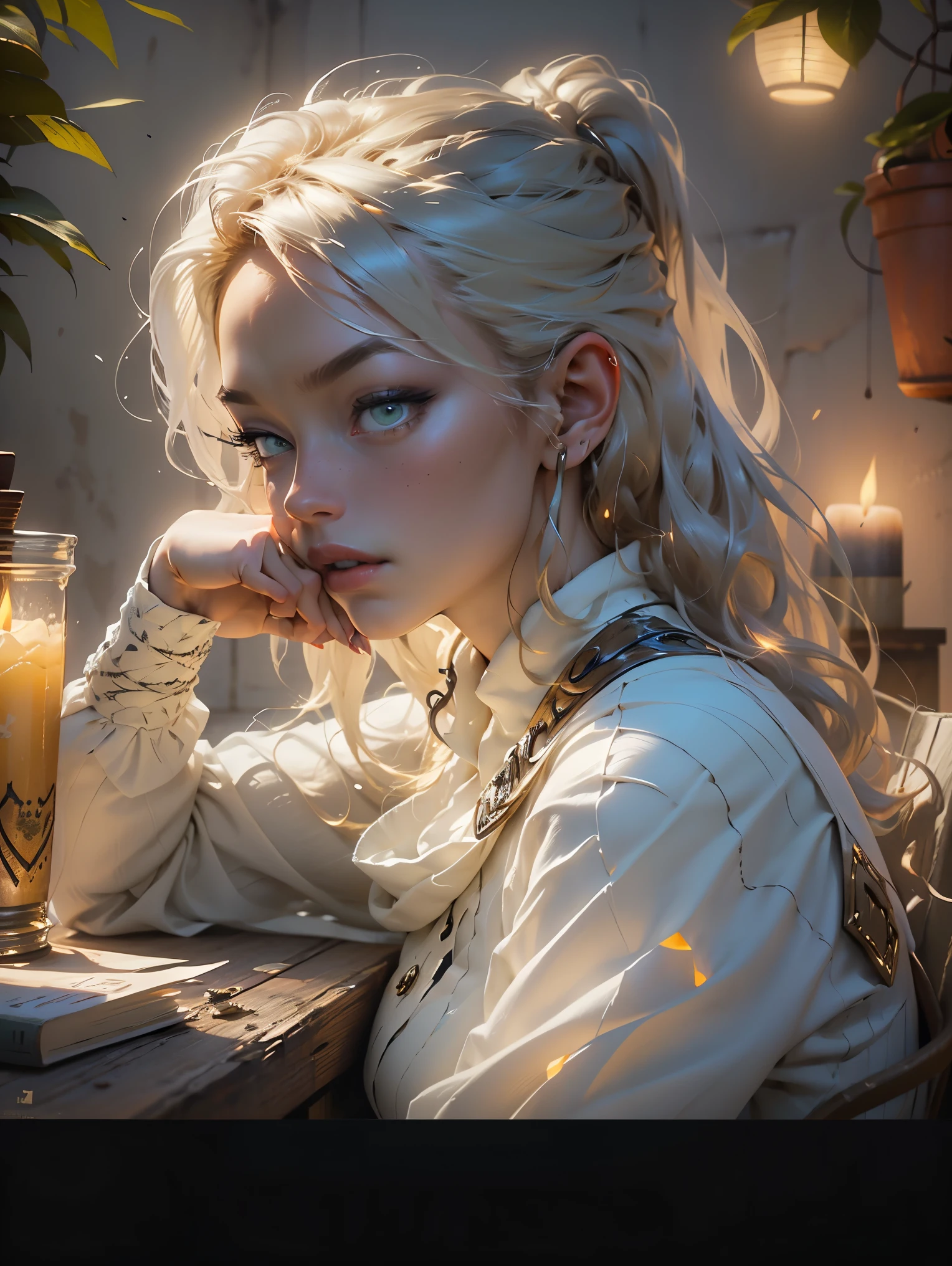 oil paints,Acrylic painting,tmasterpiece,Renaissance style,(masterpiece, top quality, Best quality, official art, beautiful and aesthetically pleasing:1.2), Girl from the Middle Ages, nobility, beautiful european girl, blond hair gathered in a bun, Jewelry on the head, braids, calm look, Plump lips, national clothing of the Middle Ages, bright green eyes, looks down into the distance