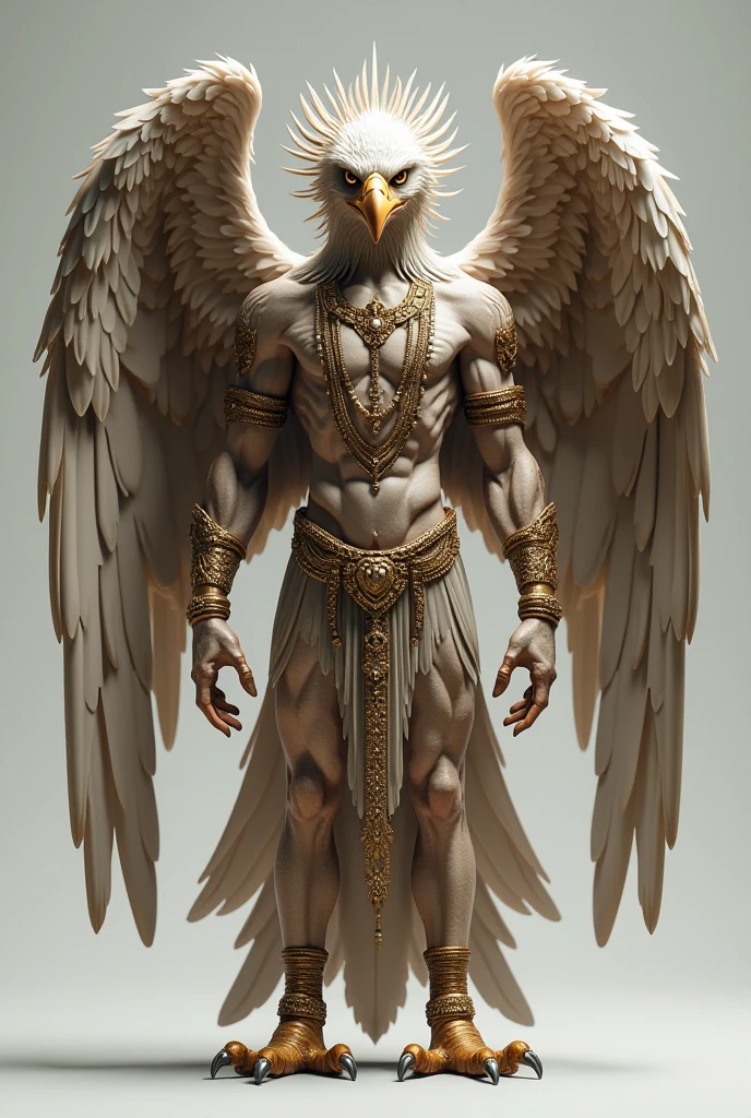 Image of a human body and an eagle's head and large brown wings with a tunic on and a scepter in his hand