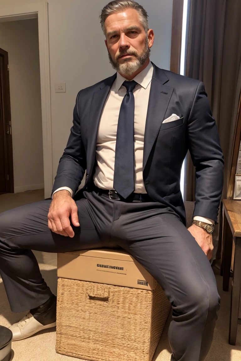Handsome 40 year old man wearing suit, desnudo con grande, se tiene que ver la cara.