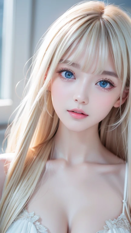 highest quality Shining, clear, white skin、Her windblown blonde hair hides her beautiful face、huge、20 years old cute sexy little beautiful face、Beautiful straight hair that stands out、growing up, Sparkling light blue eyes、long silky bangs that cover cute eyes, Sexy and cute young woman with super long hair hiding her sexy face、Super long, natural platinum blonde shiny hair Beautiful bangs that cover the forehead and reach the eyebrows Beautiful chest whole body Lower Body Overall image Sensual pose They are trying to seduce me. A devilish look peace sign The underwear is small Hair Nude He has a white stick in his hand and is about to lick it. He has his mouth open and his tongue sticking out as if he is about to lick something in front of him. Looking up, sticking out his tongue and trying to lick Mouth and facial expression He has milky white drool coming out of his mouth.
