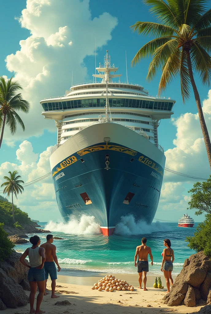 A Cruise ship filled with boiled eggs and asparagus crashing into a Jamaican harbor