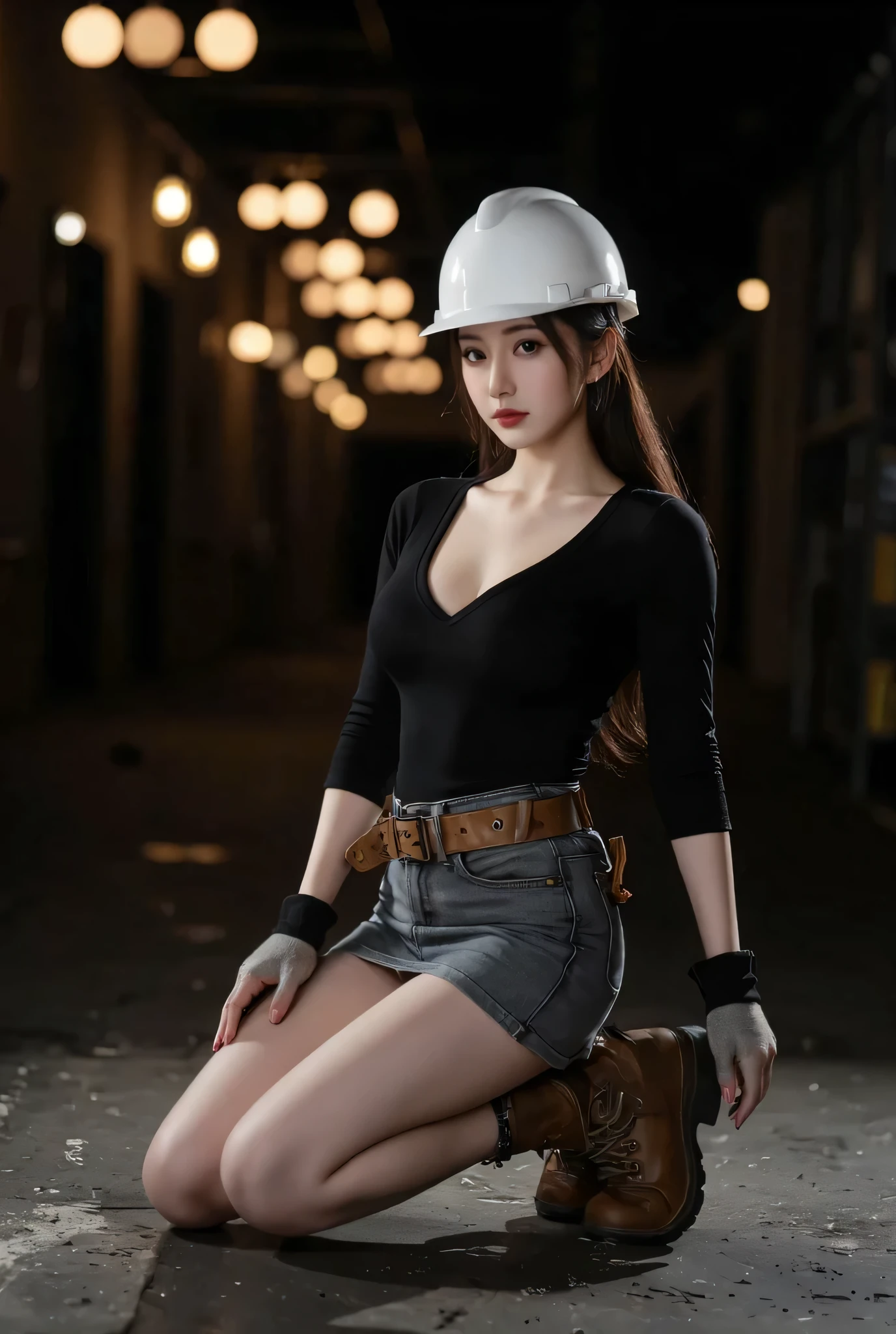 A masterpiece, (((Full image))) All the bodies are in the picture, (((Fantastic light action shooter))) (4K photos:1.1) (Clear focus:1.3), high detal, Wearing (Tight shirt:1.2), Beautiful detailed face, Charming woman,Long red hair looking at the camera, It looks like actress Arachporn Pokinpakorn., 松下 Lumix S Pro F 50mm/1.4, , photorealistic portrait, (Attractive girl:1.3), (seduce:1.1), (Red face:1.1), Hourglass chassis shape, Large round breasts, Ass accent, Ass accent, back, Insert copper, full bodyesbian, Gilet blanc,Gilet blanc,black garter stockings,Overweight,thighs thighs thighs thighs,big assa,Best quality
