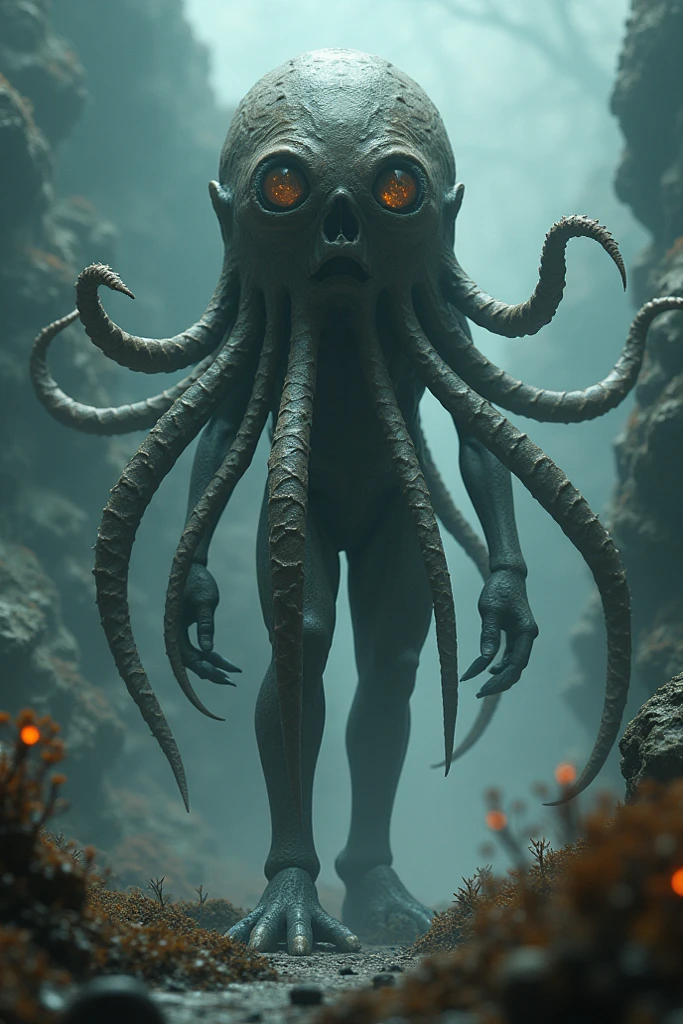 arafed image of a man standing in front of a giant octopus, cthulhu rising from the ocean, gigantic cthulhu, giant cthulhu, photo of cthulhu, cthulhu squid, dan mumford tom bagshaw, dan mumford. octane render, call of cthulhu, dan mumford. concept art, leviathan cthulhu squid, cthulhu, inspired by lovecraft, lovecraftian horror
