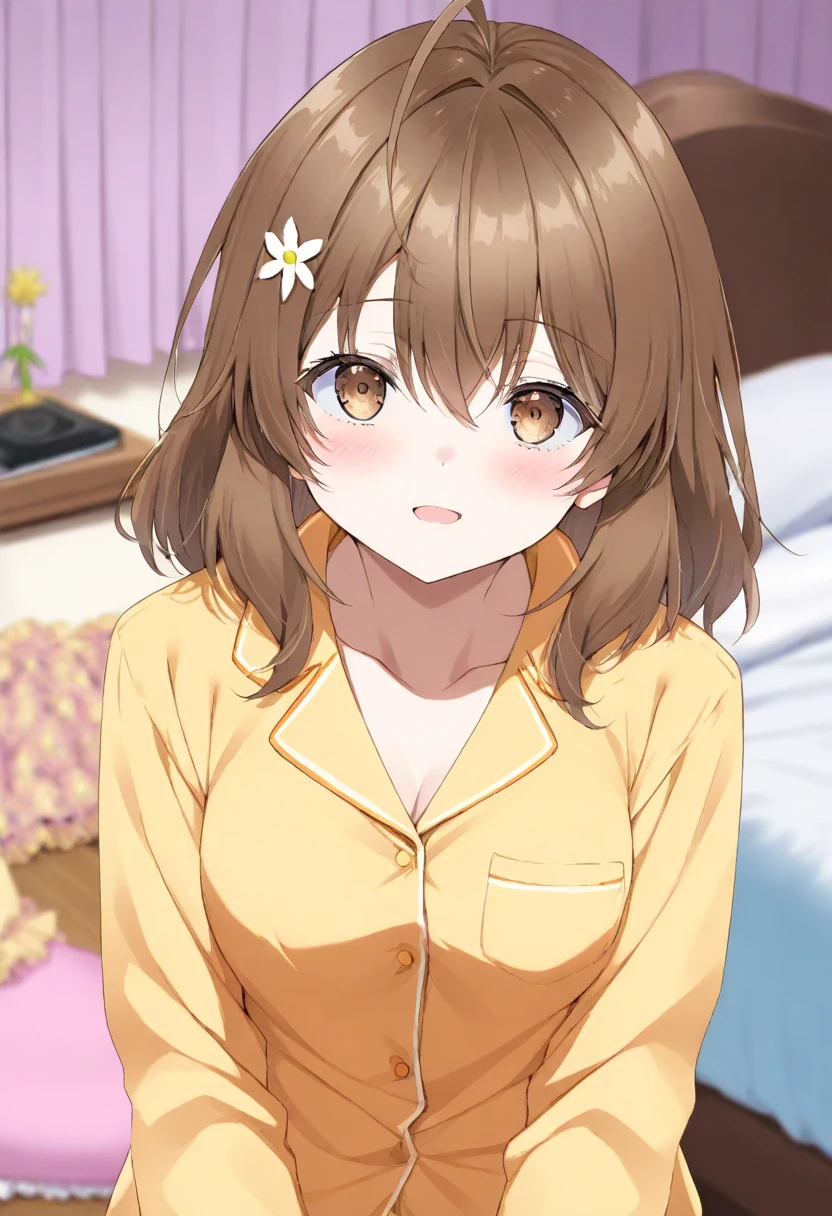 High quality nfsw image, Megumi Jinno,In his bedroom, lying on the bed face up,(touching the bottom of underwear,lora female masturbation)embarrassed face, blush on his face,sleepwear, semi naked